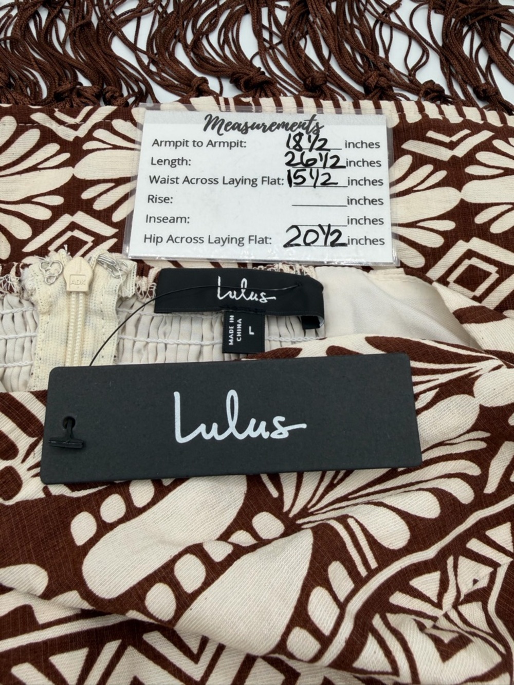 Lulus NWT “Nahia” Brown Boho Print Fringe Faux-Wrap Halter Mini Dress. Sz Large - Picture 6 of 15